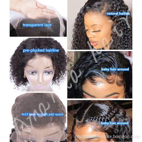 8 Inch Short Wavy Middle Part Peruvian Human Hair Deep Wave Curly Full Lace Bob Wigs with Baby Hair for African American